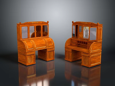 Two Classic Wooden Dressers With Mirrors And Drawers For Bedroom Decor 3d model