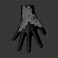 Artistic Black Hand Sculpture With Intricate White Lace Carving Design Details