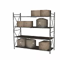 Metal Multi Tier Display Shelf With Storage Boxes And Packaged Bags