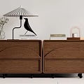Wooden Bedside Tables with Drawers Wheels Lamp Flower Vase Bird Ornament and Books