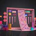 Creative Pink Display Stand with Geometric Shapes Arrows and Text Labels 3d model