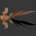 Golden Fish with Large Flowing Fins and Patterned Body on Dark Background with Reflection