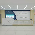 Modern Reception Area Interior Design With Marble Counter And Digital Screens 3d model