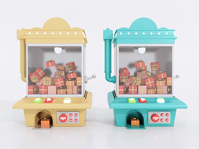 Colorful Kids Amusement Claw Machines With Gift Boxes And Control Levers 3d model