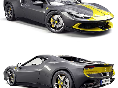 Gray And Yellow Ferrari Sports Car With Sleek Design And Alloy Wheels 3d model