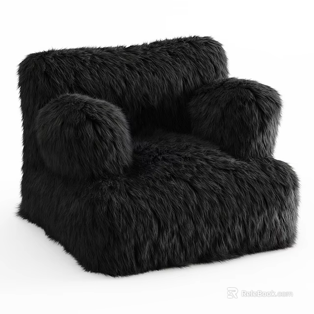 Cozy Black Fur Lounge Chair With Fluffy Armrests And Soft Comfortable Design 3d model 