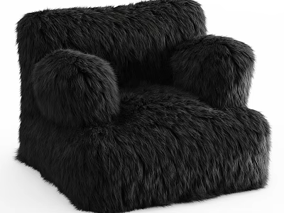 Cozy Black Fur Lounge Chair With Fluffy Armrests And Soft Comfortable Design 3d model
