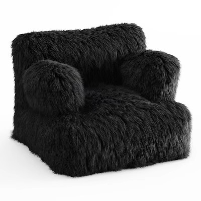 Cozy Black Fur Lounge Chair With Fluffy Armrests And Soft Comfortable Design 3d model
