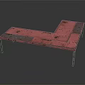 Functional L shaped Desk with Pink Worn Surface and Green Metal Legs Vintage Industrial Design