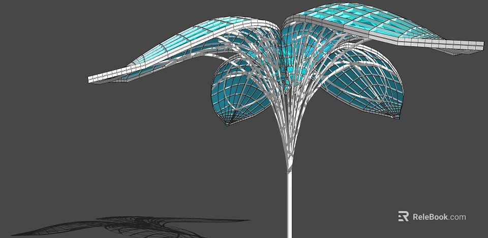 Modern Unique Pergola With Blue Glass Petal Shaped Canopy And Metal Frame Structure 3d model 