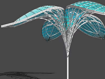 Modern Unique Pergola With Blue Glass Petal Shaped Canopy And Metal Frame Structure 3d model