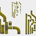 Yellow Industrial Pipes With Various Shapes Including Elbows And Straight Components