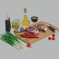 Fresh Steak On Wooden Cutting Board With Olive Oil Garlic And Fresh Vegetables