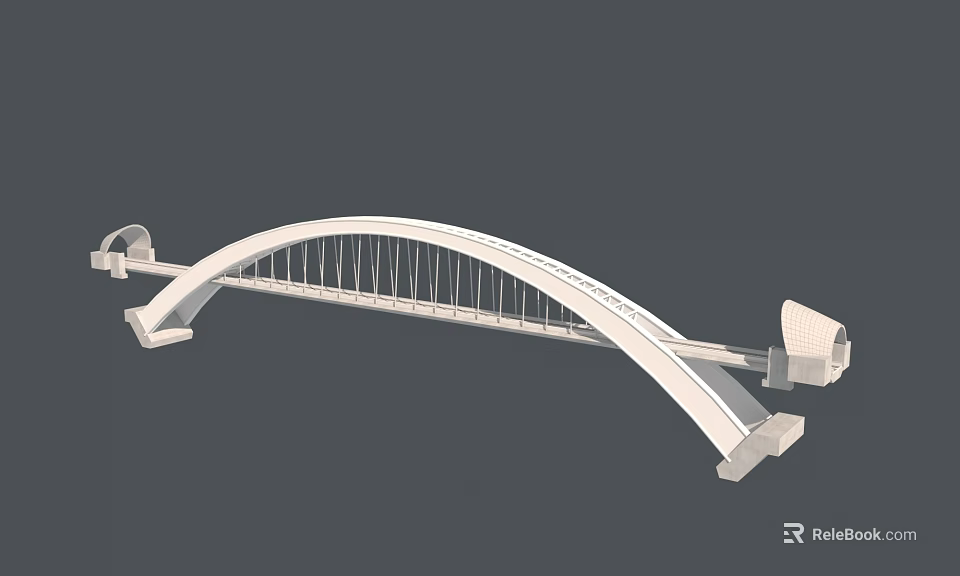Modern White Arch Bridge 3D Architectural Model Featuring Cable Stayed Structure Design 3d model