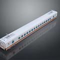 White Train Model with Orange Stripes Neatly Arranged Windows on Dark Background with Reflection