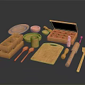 Wooden Kitchen Tableware Set With Tray Bowl Cup Cutting Board Spoon And Spatula