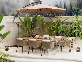 Modern Outdoor Table and Chair Dining Table and Chair Courtyard Garden Plant Pile Plant Combination 3d model