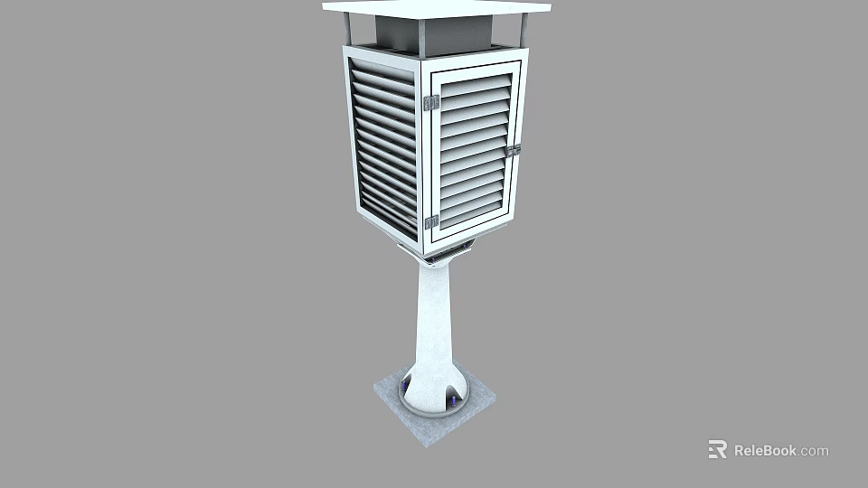 White Outdoor Column Structure With Louvered Panels And Square Base 3d model 