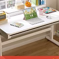 Modern Wooden Home Office Table and Chair Set with Laptop Books Plants and Natural Light