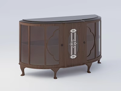 Vintage Wooden Cabinet With Glass Doors And Carved Curved Legs Design 3d model