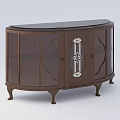 Vintage Wooden Cabinet With Glass Doors And Carved Curved Legs Design