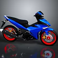 Blue Sporty Motorcycle With Black Seat And Red Wheels Streamlined Design
