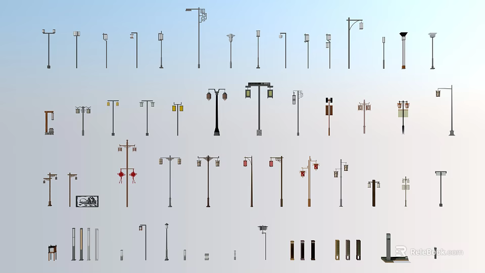 Assorted Outdoor Lights with Multiple Styles Such as Street Lamps and Garden Fixtures 3d model 