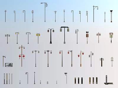 Assorted Outdoor Lights with Multiple Styles Such as Street Lamps and Garden Fixtures 3d model