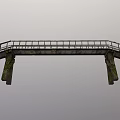 Industrial Pedestrian Bridge Design With Metal Railing And Moss Covered Support Pillars
