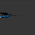 Blue Bird Model with Orange and Blue Feathers Spreading Wings in Flight on White Background