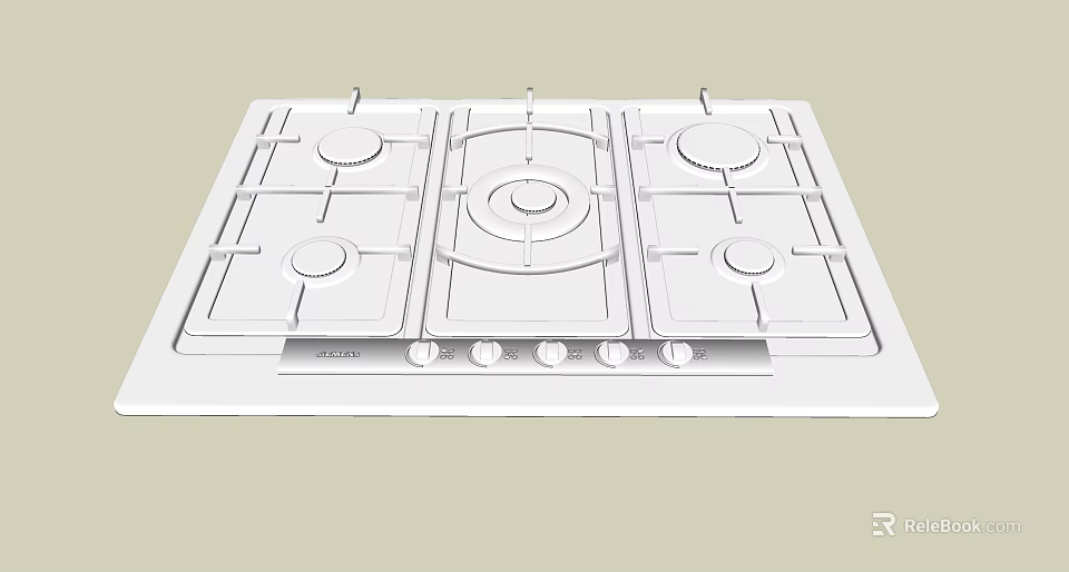 White Gas Stove With Multiple Burners And Control Knobs As Kitchen Appliance 3d model 