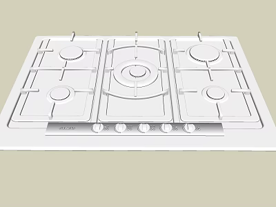 White Gas Stove With Multiple Burners And Control Knobs As Kitchen Appliance 3d model
