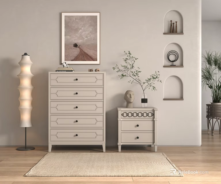Elegant Modern Entryway Featuring Console Cabinet Side Cabinet Decorative Art And Floor Lamp 3d model 