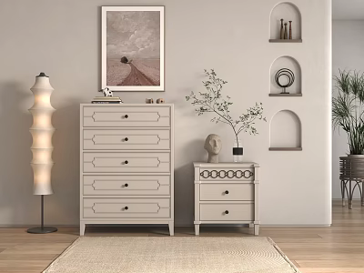 Elegant Modern Entryway Featuring Console Cabinet Side Cabinet Decorative Art And Floor Lamp 3d model