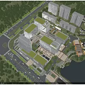 Aerial View Planning of Modern Buildings With Green Rooftops Surrounded By Trees And Lake