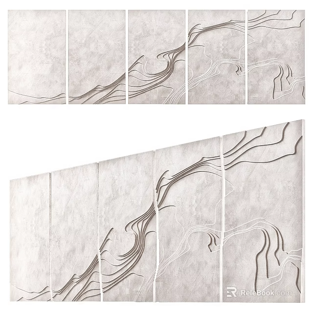 Light Luxury Background Wall With Modern Abstract Line Art Multi Panel Design 3d model 