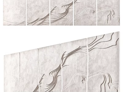 Light Luxury Background Wall With Modern Abstract Line Art Multi Panel Design 3d model