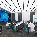 Modern Monitoring Room With Large Digital Screens Data Displays Control Workstations And Ergonomic Chairs