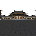 Traditional Chinese Ancient Architecture With Large Wooden Roof Curved Eaves And Stone Steps