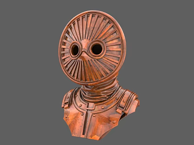 Intricately Carved Wooden Astronaut Bust Featuring Helmet Design And Armor Details 3d model