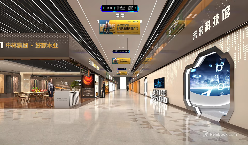 Modern Shopping Mall Stores with Spacious Corridors Bright Lighting and Stylish Storefronts 3d model 