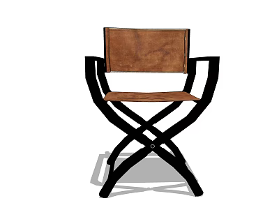 Brown Leather Leisure Chair With Black Crossed Frame And Minimalist Design 3d model