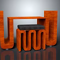Modern Wooden Table and Chair Combination With Unique Curved Structure and Black Seat