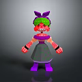 Cartoon Block Style Character With Green Hair Purple Bow And Red Arm Patterns