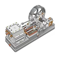 Vintage Industrial Equipment With Mechanical Flywheel Metallic Piston And Metal Components