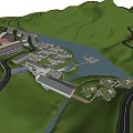 Hotel Building Surrounded By Green Hills And Waterfront Scenic Landscape With Curved Roads