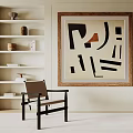 Modern Living Room Interior With Abstract Painting Shelves Decorative Items And Chair