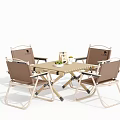 Stylish Outdoor Table With Four Foldable Chairs Wooden Tabletop And Metal Frame