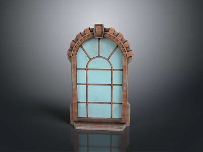 Decorative Arched Top Furniture With Wooden Frame And Light Blue Glass Grid Design 3d model