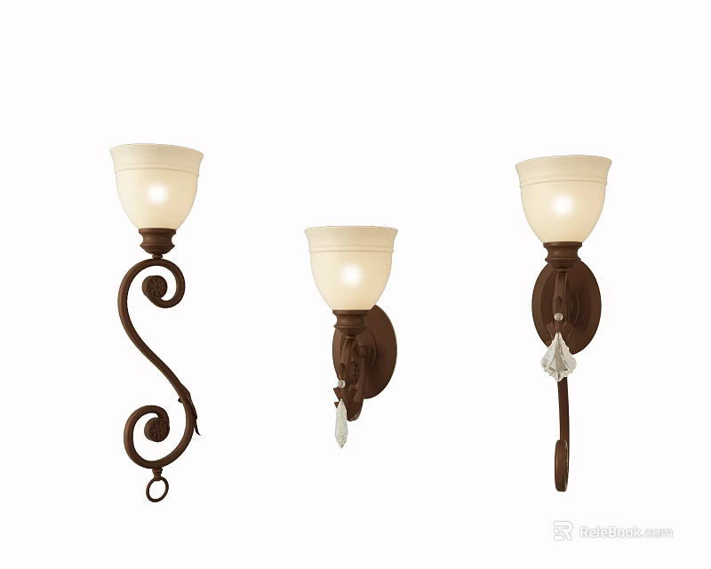 Elegant Wall Sconces With Various Designs White Shades And Decorative Elements 3d model 